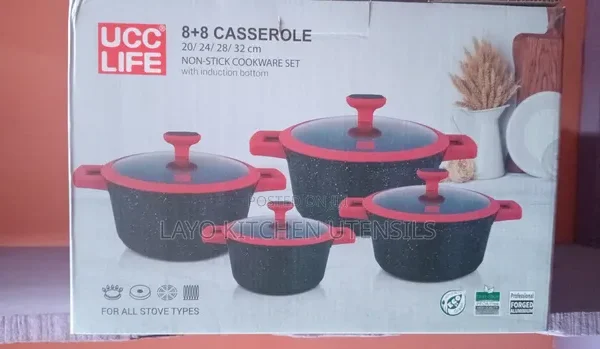 UCC LIFE 8+8 CASSEROLE NON-STICK COOKWARE SET WITH INDUCTION BOTTOM
